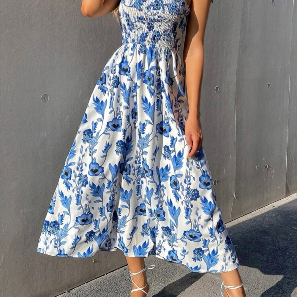 Floral print knot straps chirred bodice cami dress